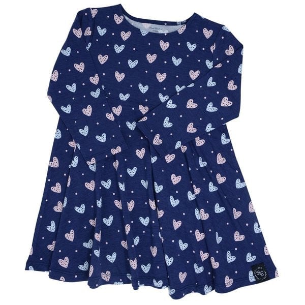 Load image into Gallery viewer, Sweet Bamboo Swirly Girl Blue Hearts Dress

