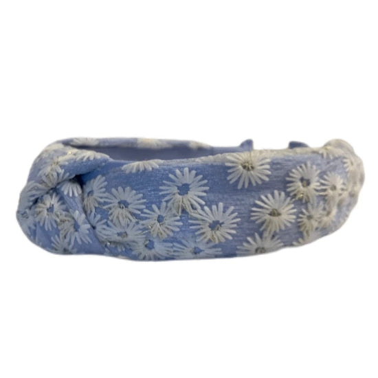 Load image into Gallery viewer, Bari Lynn Periwinkle Knotted Daisy &amp;amp; Crystal Headband
