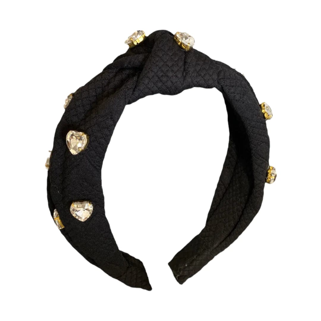 Bari Lynn Quilted Heart Jewel Knot Black Headband