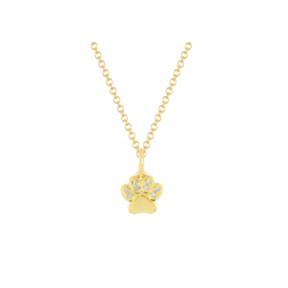 EF Collection Diamond Yellow Gold Dog Paw Necklace