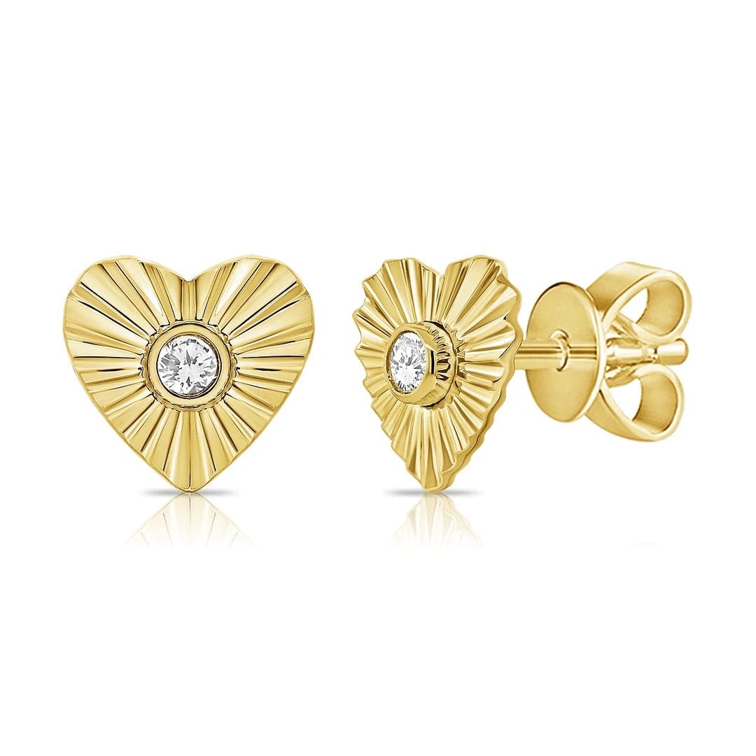 ALEV Jewelry Striped Heart Center Yellow Gold Diamond Earrings (1 Pair)