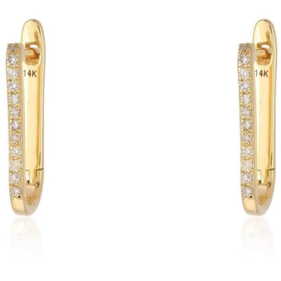 ALEV Jewelry Rectangle Pave Small Diamond Yellow Gold Hoops (1 Pair)