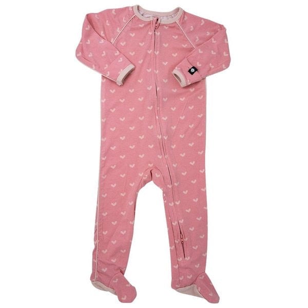 Sweet Bamboo Polka Dot Pink Heart Zip Footie