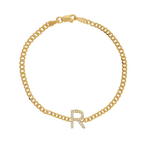 ALEV Jewelry Gold Diamond Initial Cuban Link Bracelet