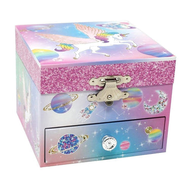 Pink Poppy To The Moon Unicorn Small Music Box