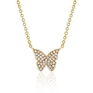 EF Collection Large Diamond Butterfly Yellow Gold Necklace