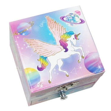 Pink Poppy To The Moon Unicorn Small Music Box