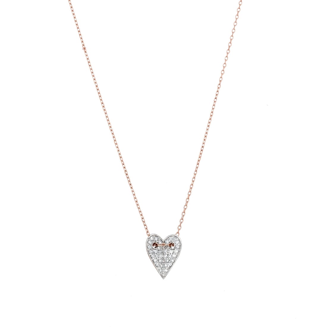 Alef Bet Folded Heart Diamond RG Necklace