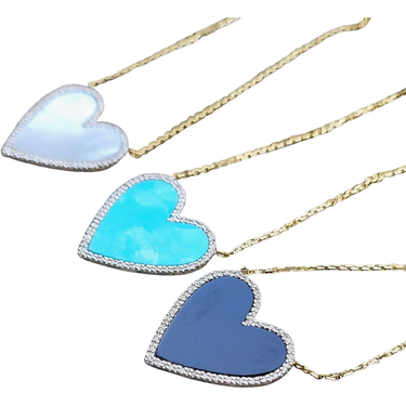 Alef Bet Blue Lapiz Diamond Heart YG Necklace