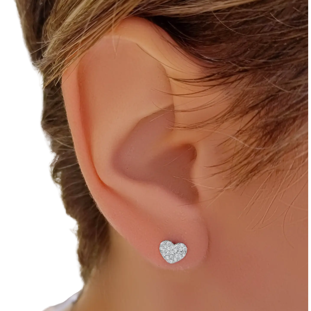 Alef Bet Heart Shaped Diamond YG Earrings