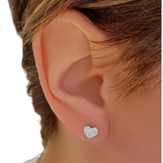 Alef Bet Heart Shaped Diamond YG Earrings