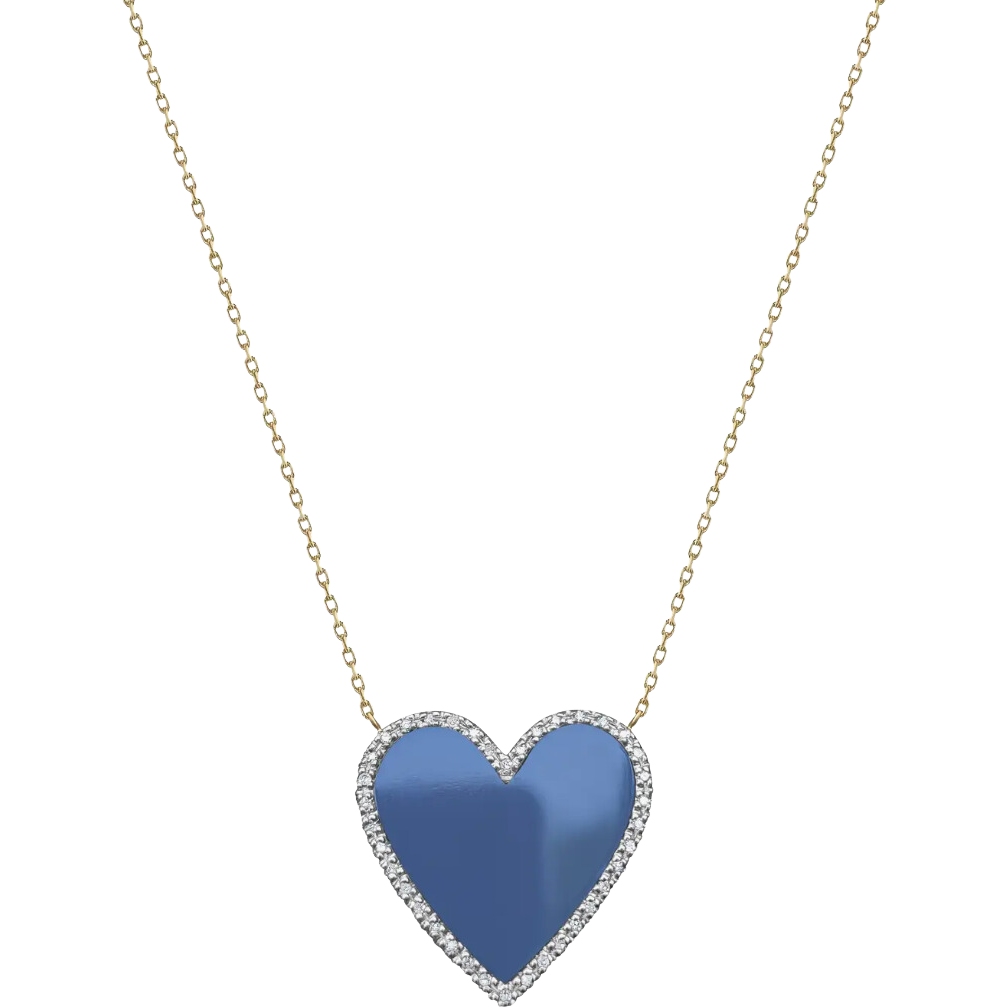 Load image into Gallery viewer, Alef Bet Blue Lapiz Diamond Heart YG Necklace
