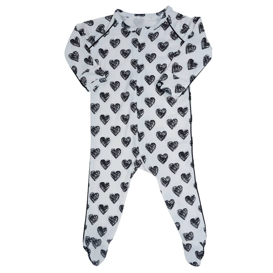 Sweet Bamboo Scribble Hearts Piped Footie
